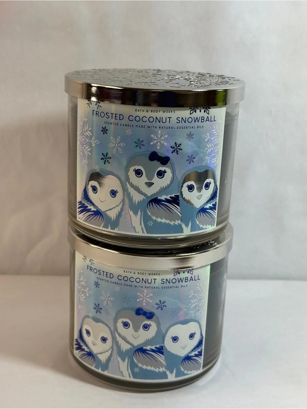 2 Pc. Frosted Coconut Snowball 3 Wick Scented Candle Bundle Bath & Body Work NEW